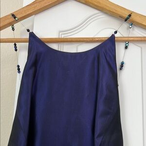 Elegant Fushia and Navy Blue Dress with Beaded Detail On Straps.